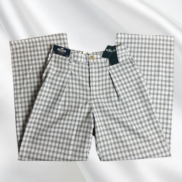 Hollister Ultra High Rise Plaid Blue Dad Pants Brand New - Picture 6 of 7